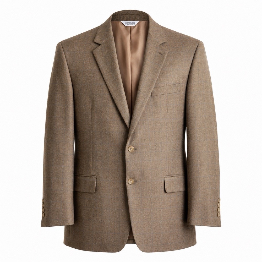 Joseph & Feiss 52R Silk Wool Sport Coat Blazer Tan Brown Windowpane 2 Button
